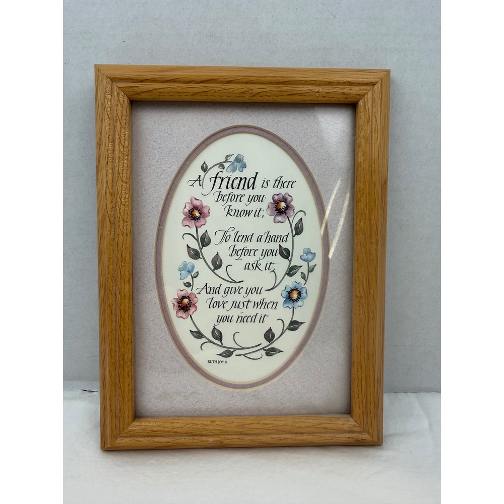 Vintage 1994 Ruth Joy and Friends Framed Calligraphy Art Friendship Poem Oak 8x6